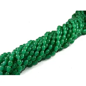 Peacock Green Oval Glass Pearl (6 mm * 8 mm) (1 String) - for Jewellery Making Beading Art and Craft