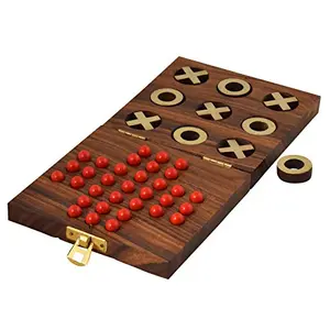 Toolart Wooden Tic Tac Toe and Solitaire Board Game Traditional Challenging Board Game for Kids and Adults
