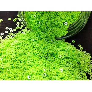 Neon Green Center Hole Circular Sequins (4 mm) (Pack of 100 Grams) for Embroidery Art and Craft