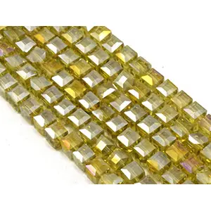 Yellow Transparent Rainbow Cube Shaped Crystal Bead (6 mm * 6 mm) 5 Strings for  Jewellery Making Beading Arts and Crafts and Embroidery.