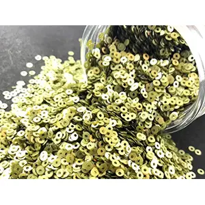 Olive Green Center Hole Circular Sequins (4 mm) (Pack of 100 Grams) for Embroidery Art and Craft