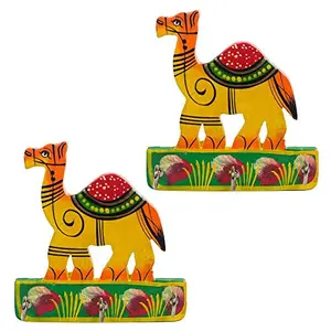 Fine Craft Combo of India Beautiful Wooden Wall Hanging Colourful Key Holder in Camel Shape (Set of 2)