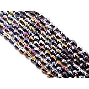 Purple Transparent Rainbow Drop/Briolette Crystal Bead (6 mm * 8 mm) (1 String) for  Jewellery Making Beading Embroidery Art and Craft