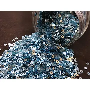 Metallic Blue Center Hole Circular Sequins (3 mm) (Pack of 100 Grams) for Embroidery Art and Craft