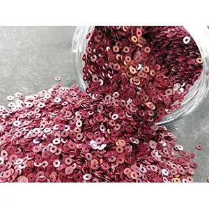 Plum Red Center Hole Circular Sequins (4 mm) (Pack of 100 Grams) for Embroidery Art and Craft