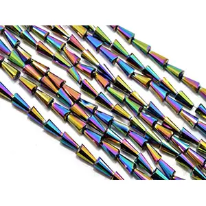 Multicolour Metallic Conical Crystal Bead (8 mm * 16 mm) 1 String for  Jewellery Making Beading Arts and Crafts and Embroidery.
