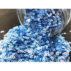 Silver Blue Center Hole Circular Sequins (4 mm) (Pack of 100 Grams) for Embroidery Art and Craft