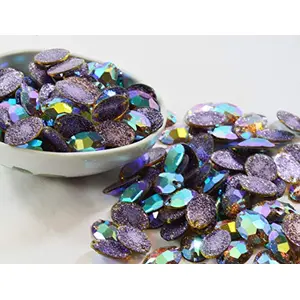 Faceted Puple Rinbow Oval Acrylic Stones (0.5 Inch * 1 Inch) (50 Grams) - for Jewellery Making Stitching Art and Craft