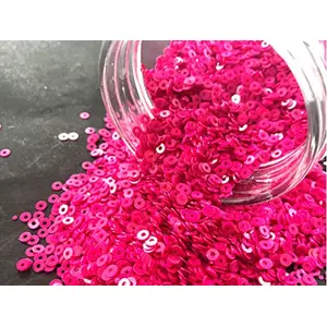 Hot Pink Center Hole Circular Sequins (3 mm) (Pack of 100 Grams) for Embroidery Art and Craft