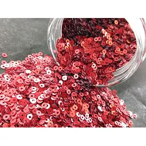 Apple Red Center Hole Circular Sequins (4 mm) (Pack of 100 Grams) for Embroidery Art and Craft