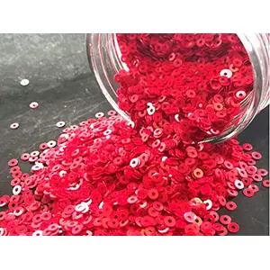 Red Center Hole Circular Sequins (4 mm) (Pack of 100 Grams) for Embroidery Art and Craft