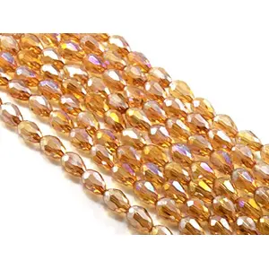 Golden Transparent Rainbow Drop/Briolette Crystal Bead (6 mm * 8 mm) (1 String) for  Jewellery Making Beading Embroidery Art and Craft