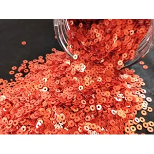 Tiger Orange Center Hole Circular Sequins (4 mm) (Pack of 100 Grams) for Embroidery Art and Craft