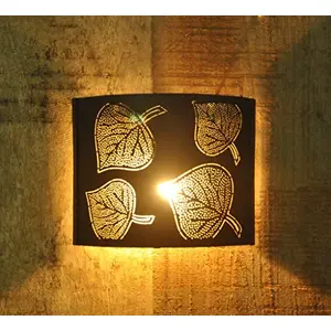 Birch Leaf Etched Black Wall Lamp E - 14 Bulb Holder Without Bulb 20 x 6 x 26 cm