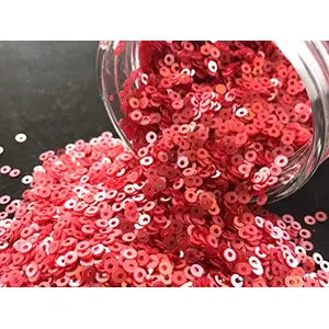 Dull Red Center Hole Circular Sequins (3 mm) (Pack of 100 Grams) for Embroidery Art and Craft