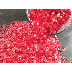Transparent Red Center Hole Circular Sequins (4 mm) (Pack of 100 Grams) for Embroidery Art and Craft
