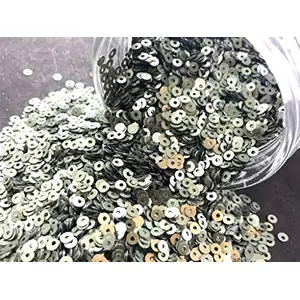 Gray-Green Center Hole Circular Sequins (4 mm) (Pack of 100 Grams)- for Embroidery Art and Craft