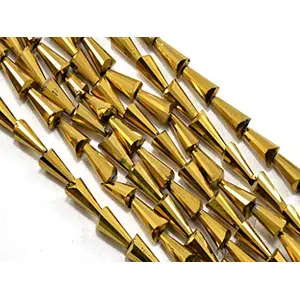 Golden Metallic Conical Crystal Bead (8 mm * 16 mm) 1 String for  Jewellery Making Beading Arts and Crafts and Embroidery.