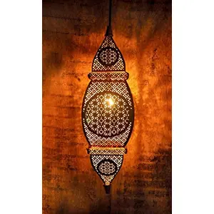 Gold Arabic Hanging Pendant Ceiling Light E - 14 Bulb Holder Without Bulb 17 x 17 x 58 cm