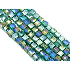 Sea Green Transparent Rainbow Cube Shaped Crystal Bead (6 mm * 6 mm) 5 Strings for  Jewellery Making Beading Arts and Crafts and Embroidery.