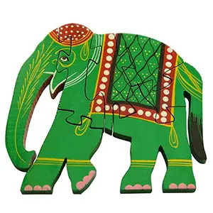 Wooden Multicolor Creative Educational Jigsaw Puzzles Elephant Green Color Shaped