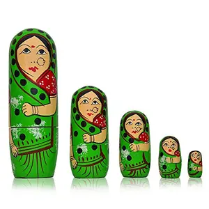 Set of 5Pcs Hand Painted Cute Wooden Russian Matryoshka Stacking Nested Wood Dolls Height: 6.4 inch