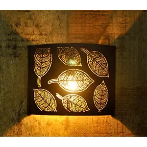 Beech Leaf Etched Black Wall Lamp E - 14 Bulb Holder Without Bulb 20 x 6 x 26 cm