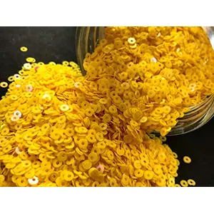 Dark Yellow Center Hole Circular Sequins (3 mm) (Pack of 100 Grams) for Embroidery Art and Craft