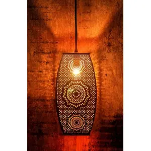 Copper Zellige Long Moroccan Hanging Pendant Ceiling Light E - 14 Bulb Holder Without Bulb 16 x 16 x 35 cm