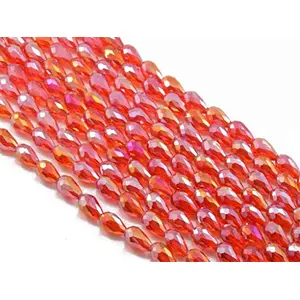 Red Transparent Rainbow Drop/Briolette Faceted Crystal Bead (3 mm * 5 mm) (5 Strings) for  Jewellery Making Beading Embroidery Art and Craft