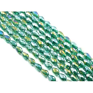 Sea Green Transparent Rainbow Drop/Briolette Crystal Bead (6 mm * 8 mm) (1 String) for  Jewellery Making Beading Embroidery Art and Craft