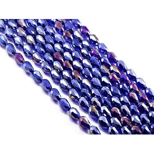 Blue Transparent Rainbow Drop/Briolette Crystal Bead (6 mm * 8 mm) (1 String) for  Jewellery Making Beading Embroidery Art and Craft