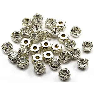 White/Crystal Round Glass Stones with Hook (38 ss / 8 mm) (1 Gross) - for Jewellery Making Embroidery Apparels Beading Art and Craft