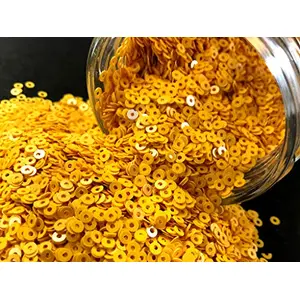 Gold Yellow Center Hole Circular Sequins (4 mm) (Pack of 100 Grams) for Embroidery Art and Craft