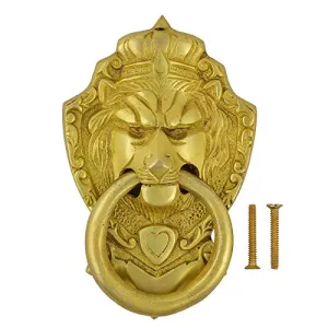 Toolart Lion Head Brass Door Knocker Gold Color