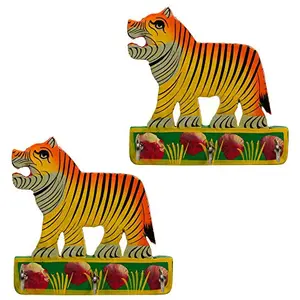 Combo of Beautiful Wooden Wall Hanging Colourful Key Holder in Tiger Shape (Set of 2)
