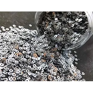 Graphite Gray Center Hole Circular Sequins (4 mm) (Pack of 100 Grams) for Embroidery Art and Craft