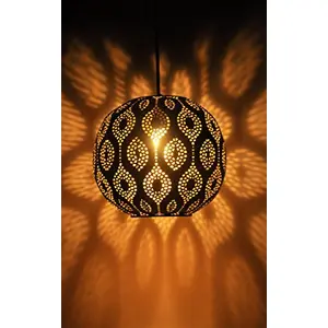Black & Gold Moroccan Ball Pendant Hanging Ceiling Light E - 14 Bulb Holder Without Bulb 23 x 23 x 23 cm