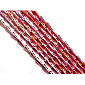 Dark Red Transparent Rainbow Conical Crystal Bead (8 mm * 16 mm) 5 Strings for  Jewellery Making Beading Arts and Crafts and Embroidery.
