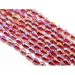 Maroon Transparent Rainbow Drop/Briolette Crystal Bead (6 mm * 8 mm) (1 String) for  Jewellery Making Beading Embroidery Art and Craft