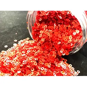 Silver Red Center Hole Circular Sequins (3 mm) (Pack of 100 Grams) for Embroidery Art and Craft