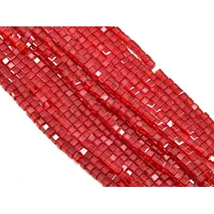 Red Transparent Cube Shaped Crystal Bead (6 mm * 6 mm) 5 Strings for  Jewellery Making Beading Arts and Crafts and Embroidery.