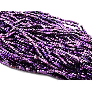 Purple Metallic Cube Shaped Crystal Bead (6 mm * 6 mm) 5 Strings for  Jewellery Making Beading Arts and Crafts and Embroidery.