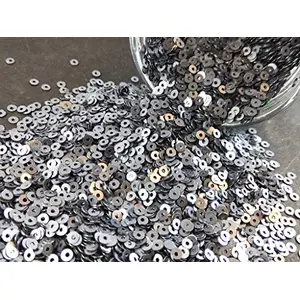 Metallic Silver Center Hole Circular Sequins (3 mm) (Pack of 100 Grams) for Embroidery Art and Craft