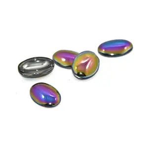 Rainbow Metallic Oval Glass Stones (8 mm * 16 mm) (5 Pieces) - Used for Craft/Home Decoration Aquarium Fillers/Fish Tank Garden Decoration Vase Fillers