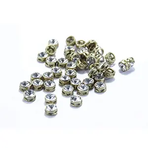 White Circular Golden Kundan Stones 1 cm for Jewellery MakingCraftEmbroiderySareeBlouse Work and Dress Making (Pack of 50 Pieces)