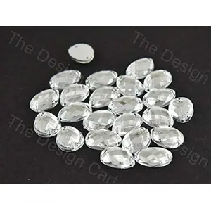 Transparent Oval 2 Hole Acrylic Stones (10 mm * 13 mm) (1 Gross) - Used for Embroidery Sewing Handbags Art and Craft