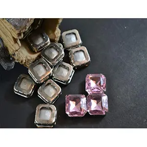 Small Pink Square Glass Stones with Catcher (2 cm) (10 Pieces) - for Sewing Embroidery Jewellery Making Art and Craft