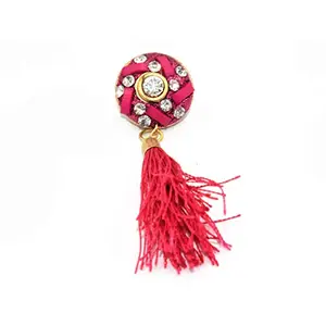 Pink Stone Tassel Buttons (2 cm * 7.5 cm) (12 Buttons) Buttons for Ethnic Wear Suits Indo Western Clothing and Handbags