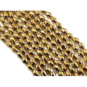 Golden Metallic Drop/Briolette Shaped Crystal Bead (3 mm * 5 mm) (1 String) for  Jewellery Making Beading Embroidery Art and Craft